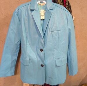 Pacsun La Hearts Turquoise Blue Faux Leather Blazer Xs Small Nwt